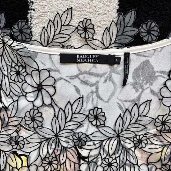 Badgley Mischka Floral Lace Long Sleeve Top 4 - Picture 3 of 6